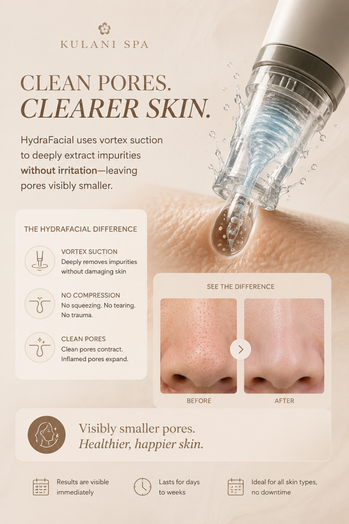 image6 - Kulani Spa HydraFacial vortex suction treatment demonstrating deep pore cleansing and visible reduction of enlarged pores without irritation, squeezing, or downtime.